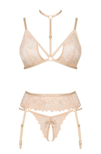 Linsori Noemi Nude Lace Three-Piece Set - side view