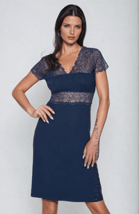 Linsori Indigo Lace Trim Nightdress — Plus Size - close-up
