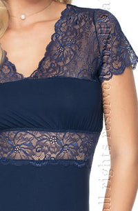 Linsori Indigo Lace Trim Nightdress — Plus Size - detail view
