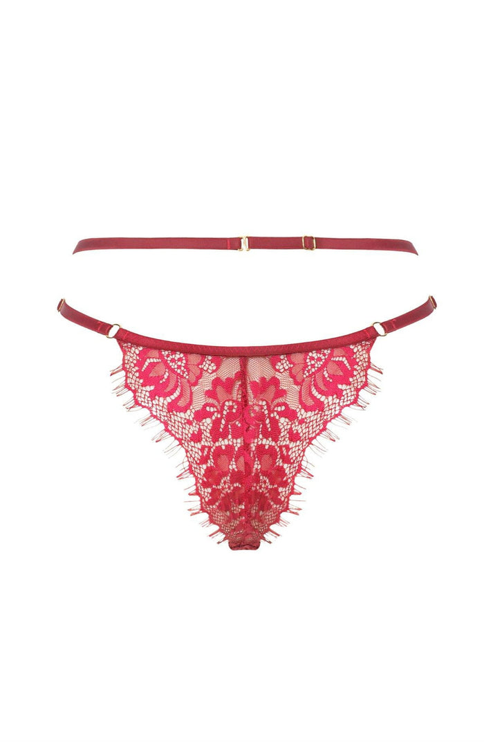 Linsori Crimson Botanical Lace Thong - detail view