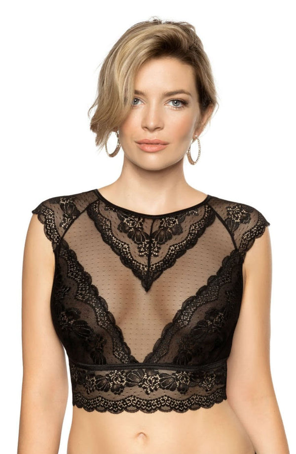 Linsori Noir Tulle Lace Crop Top Piece - back view