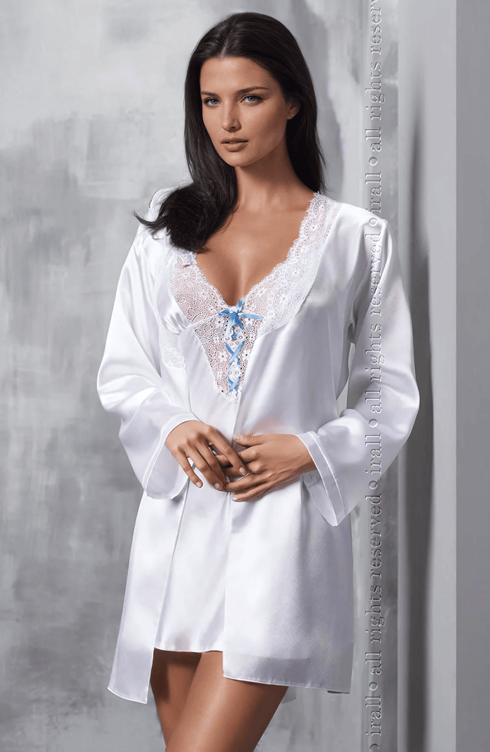 Linsori Pearl Satin Dressing Gown with Lace - detail view