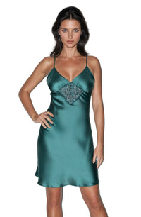 Linsori Emerald Satin Open Back Nightdress - detail view