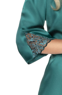 Linsori Emerald Satin Embroidered Robe - back view
