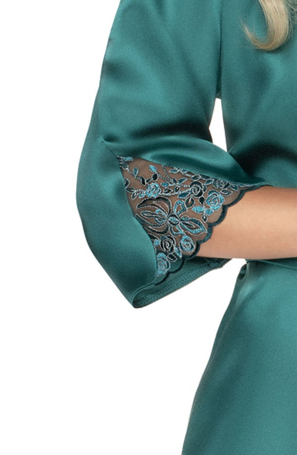 Linsori Emerald Satin Embroidered Robe - side view