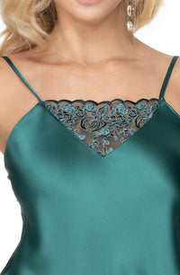 Linsori Emerald Satin Floral Nightdress – Long - detail view