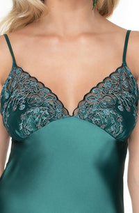 Linsori Emerald Satin Floral Nightdress – Short - back view