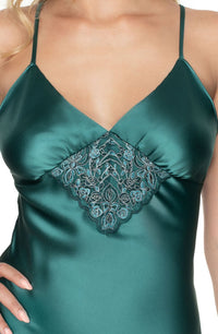 Linsori Emerald Satin Open Back Nightdress - back view