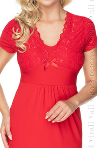 Linsori Crimson Lace Viscose Nightdress - back view