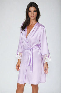 Linsori Lavender Floral Satin Dressing Gown - side view