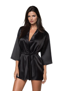 Linsori Aria Satin Dressing Gown in Cocoa - styled view