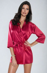 Linsori Aria Satin Dressing Gown in Cocoa - front view