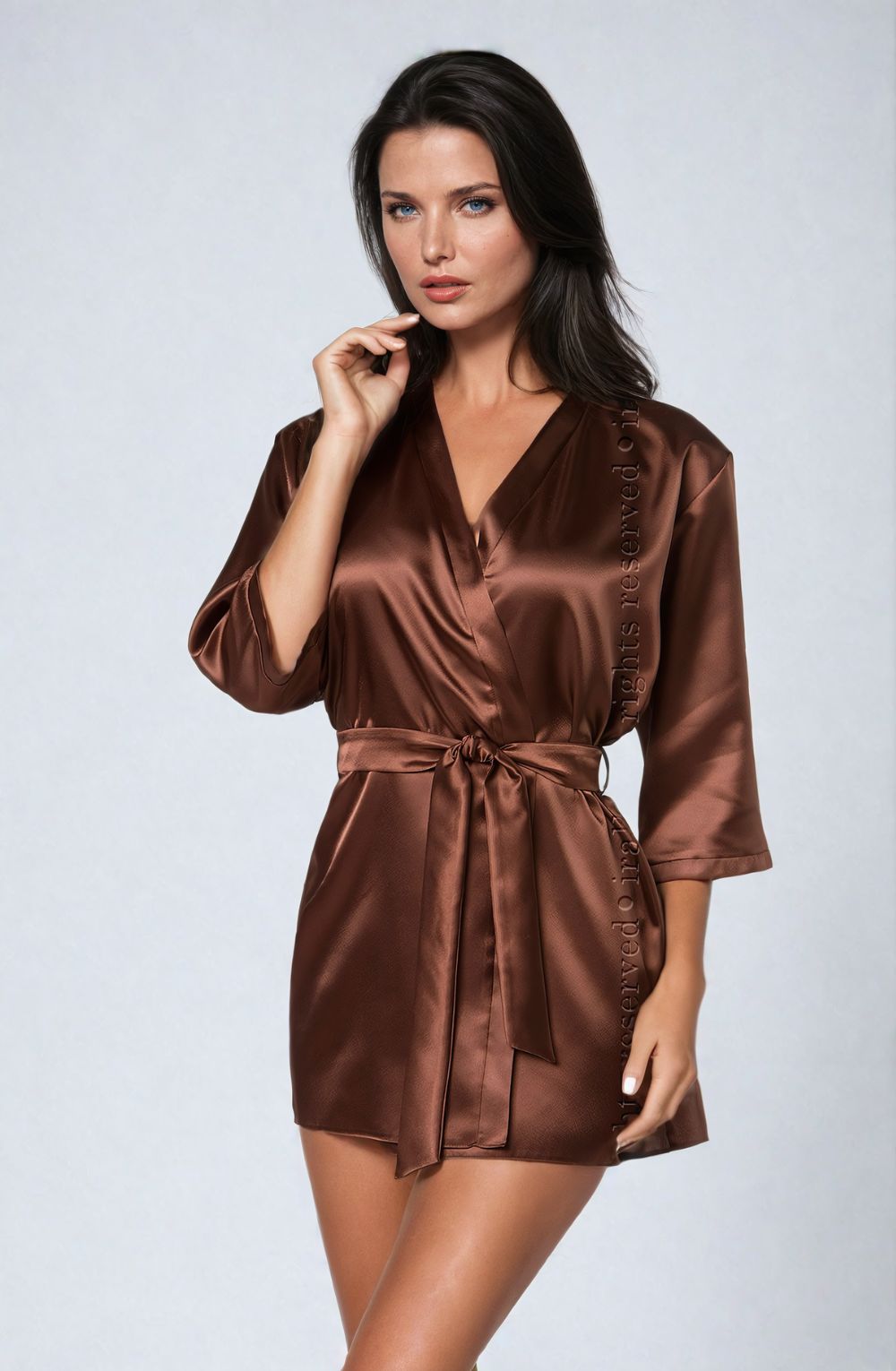Linsori Aria Satin Dressing Gown in Cocoa - close-up