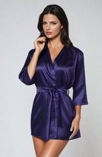 Linsori Aria Satin Dressing Gown in Cocoa - product view