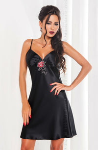 Linsori Dakota Midnight Satin Nightdress - close-up