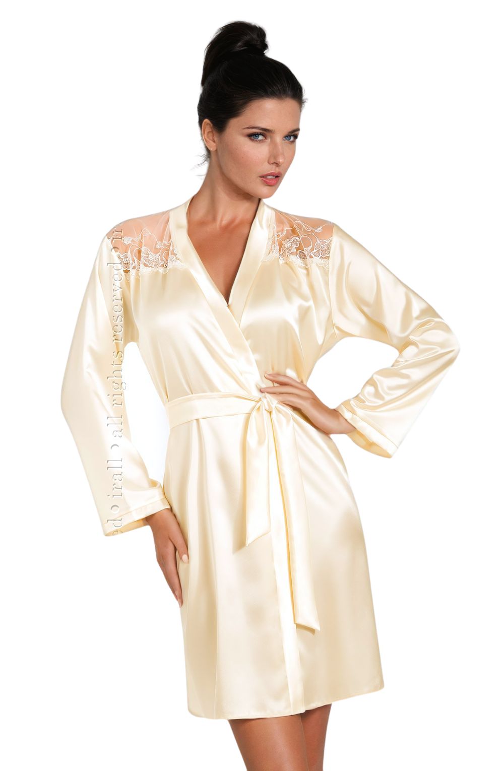 Linsori Champagne Satin Dressing Gown - lifestyle view