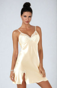 Linsori Champagne Satin Nightdress with Floral Embroidery - back view