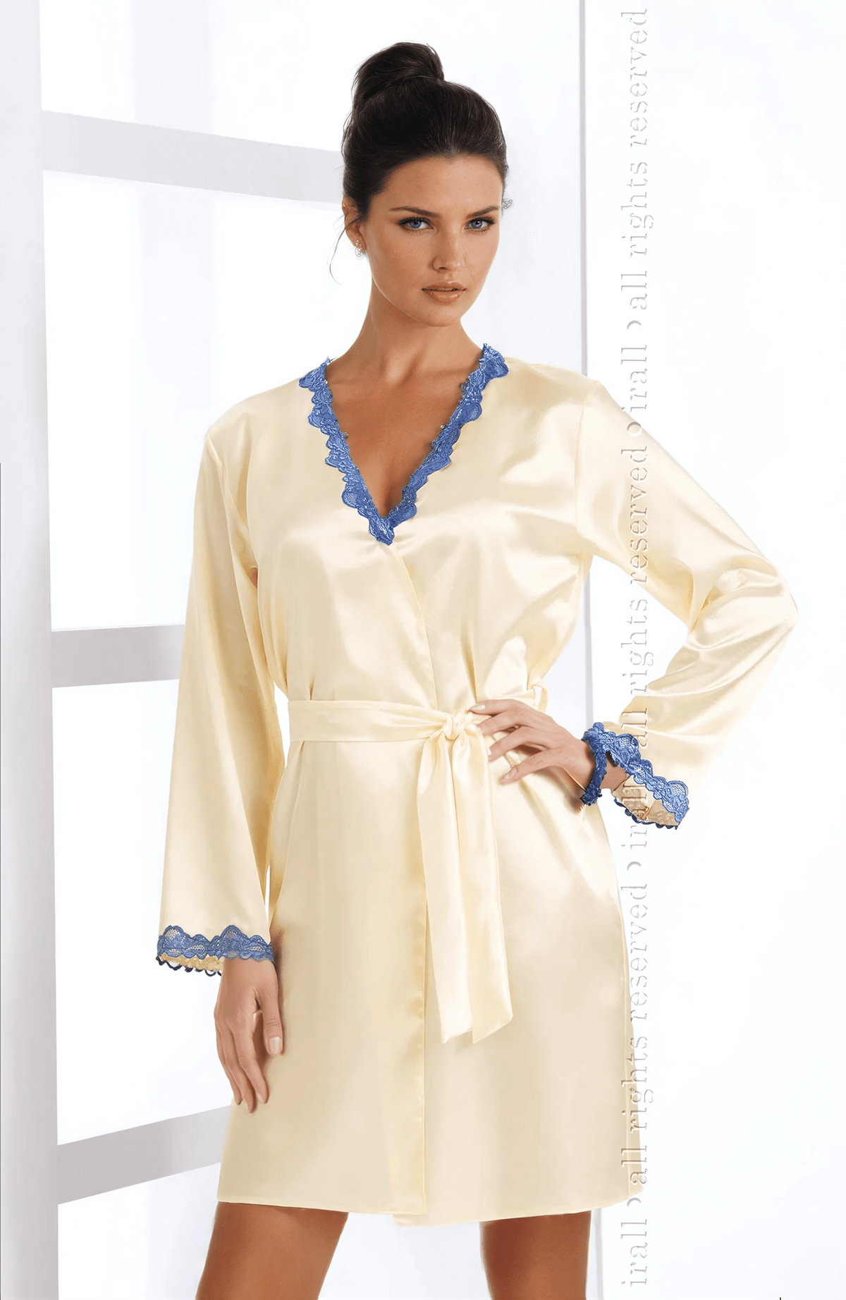 Linsori Gloria Champagne Satin Dressing Gown - side view