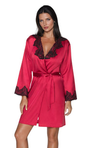 Linsori Bordeaux Satin Floral Lace Robe - front view