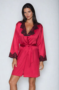 Linsori Bordeaux Satin Floral Lace Robe - side view