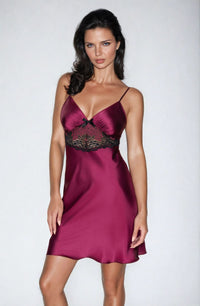 Linsori Plum Satin Nightdress Set - back view