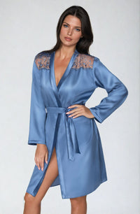Linsori Azure Satin Embroidered Robe - styled view
