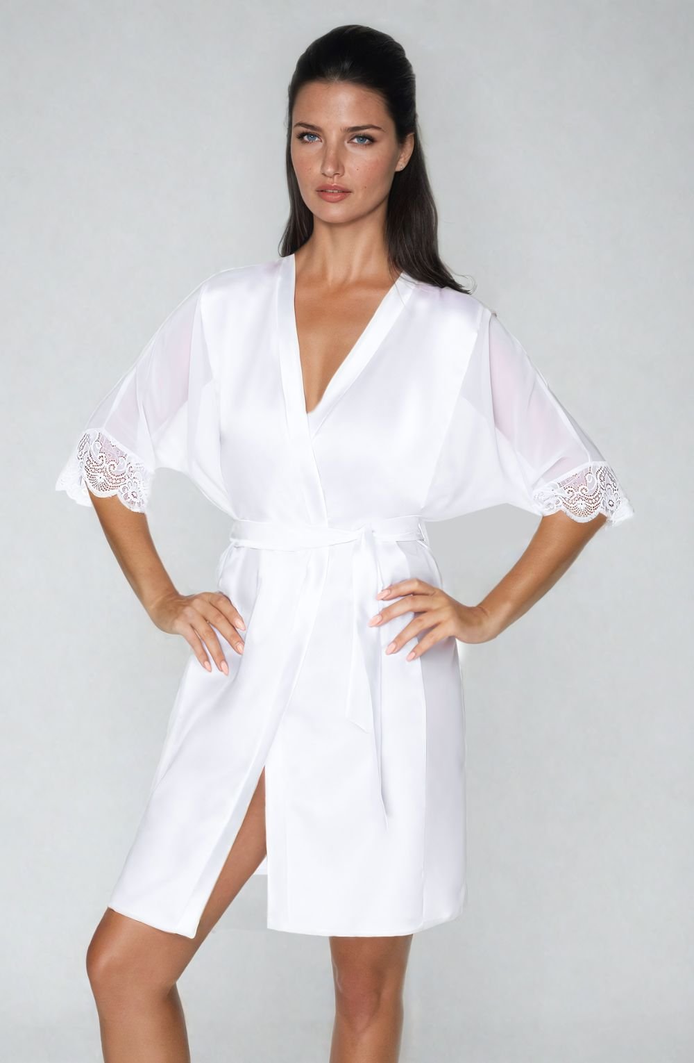 Linsori Pearl Satin Kimono Smooth Satin Robe - back view