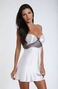 Linsori Pearl Satin Nightdress with Noir Lace - side view