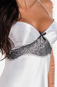 Linsori Pearl Satin Nightdress with Noir Lace - detail view
