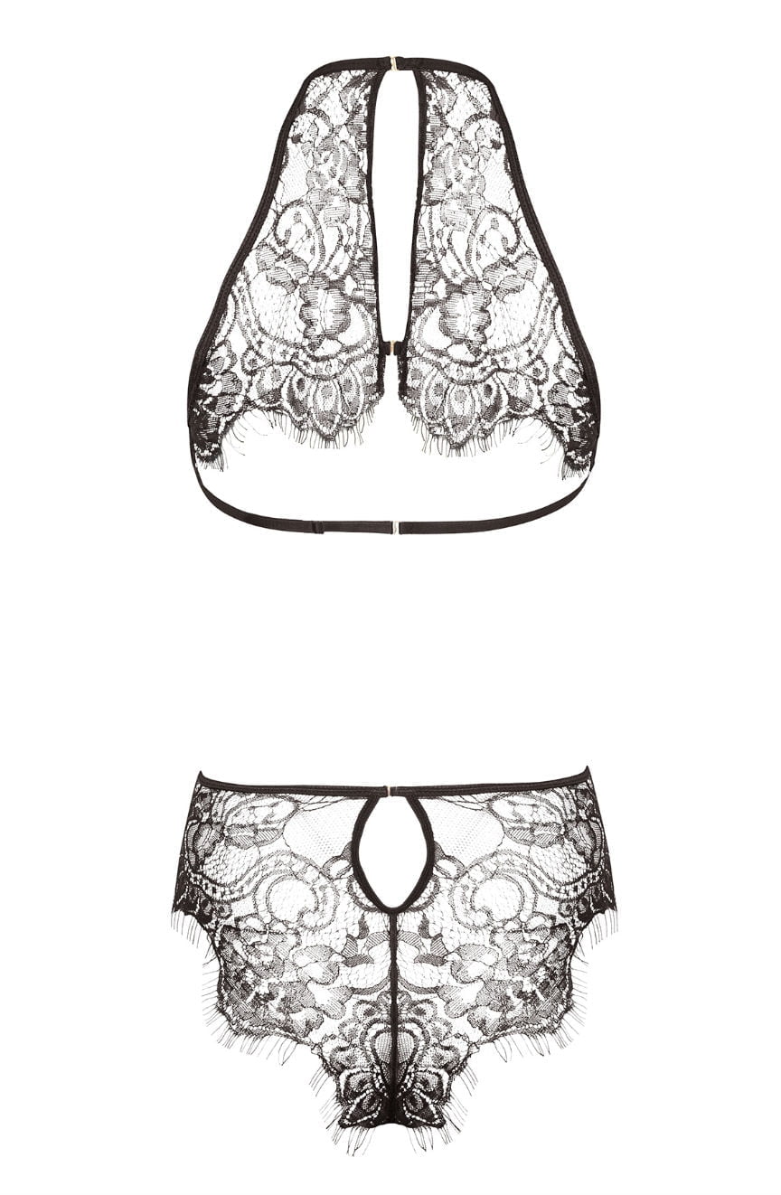 Linsori Noir Floral Eyelash Lace Teddy - back view