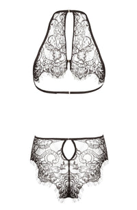 Linsori Noir Floral Eyelash Lace Teddy - back view