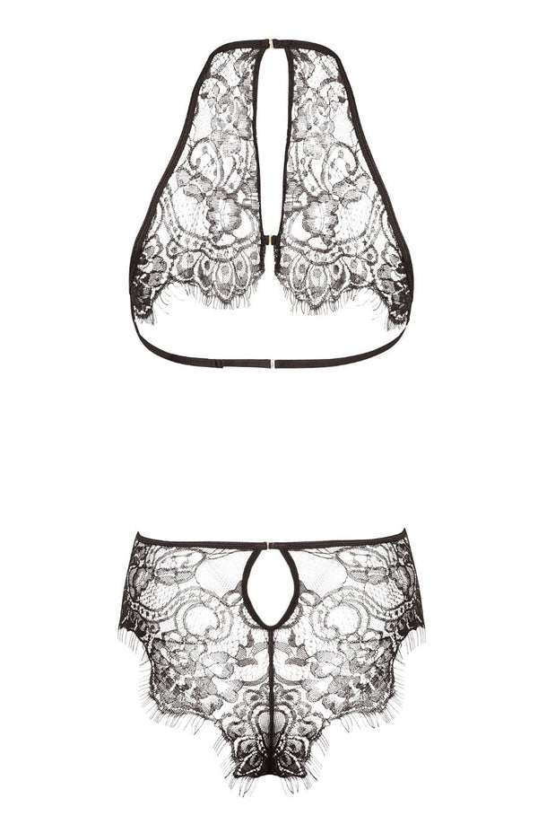 Linsori Noir Floral Eyelash Lace Teddy - back view