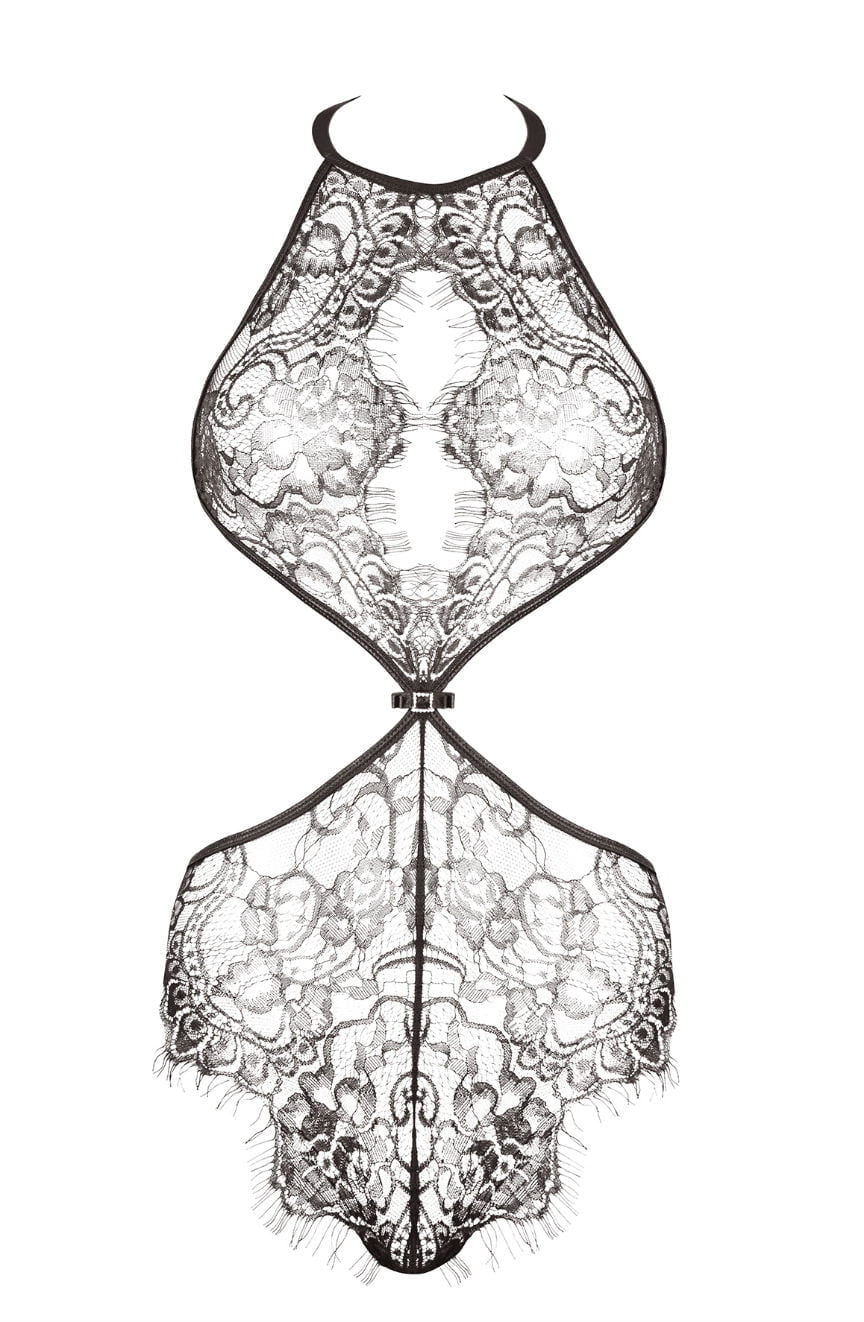 Linsori Noir Floral Eyelash Lace Teddy - close-up