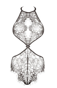 Linsori Noir Floral Eyelash Lace Teddy - close-up