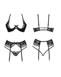 Linsori Noir Rose Lace Three-Piece Set Plus Size -- White background view
