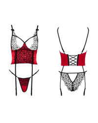 Linsori Scarlet Satin Corset Smooth Satin Set - White background view