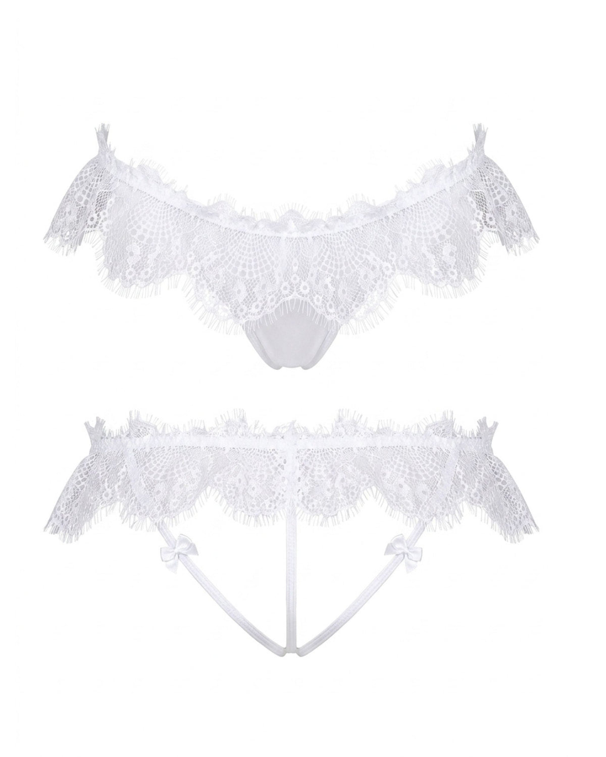 Linsori Ivory Eyelash Floral Lace Thong Plus Size - White background view