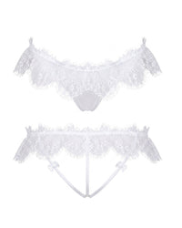Linsori Ivory Eyelash Floral Lace Thong Plus Size - White background view
