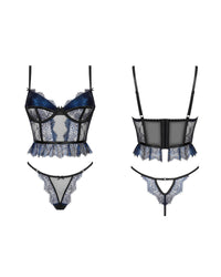 Linsori Sapphire Lace Corset Floral Lace Set - White background view