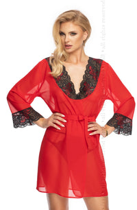Linsori Noir Chiffon Robe with Lace - side view