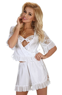 Linsori Pearl Lace Boudoir Floral Lace Set - back view