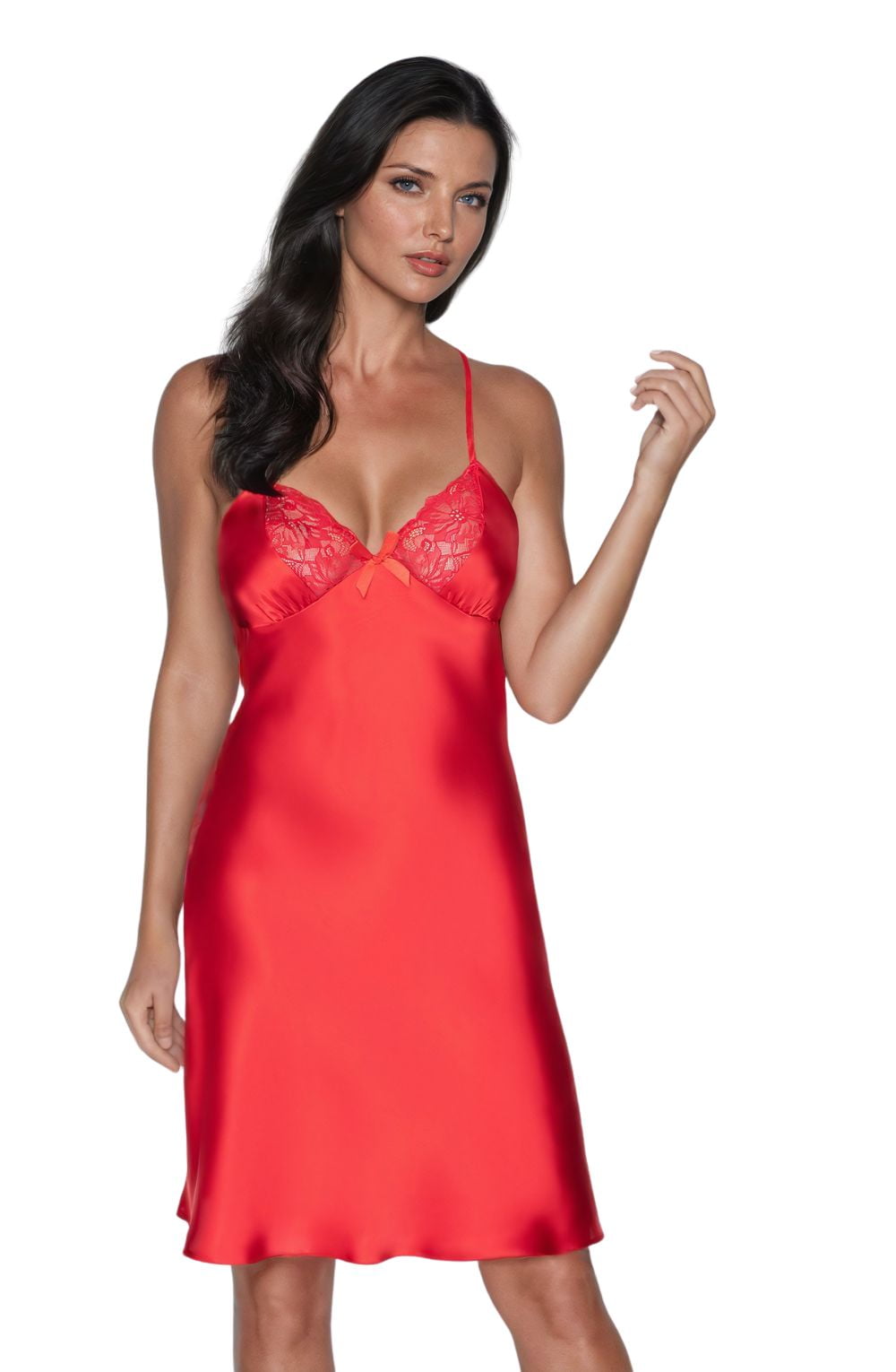 Linsori Champagne Satin Lace Nightdress - back view
