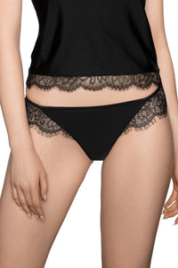Linsori Noir Eyelash Floral Lace Thong - detail view