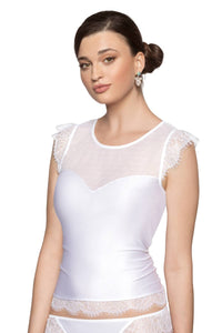 Linsori Ivory Eyelash Lace Shirt Piece - styled view