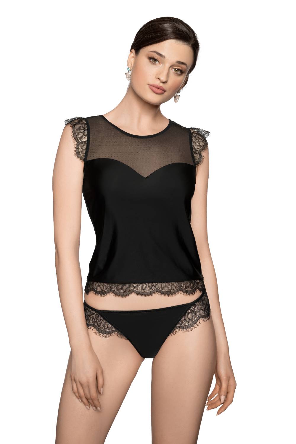 Linsori Noir Eyelash Lace Shirt Shirt - product view