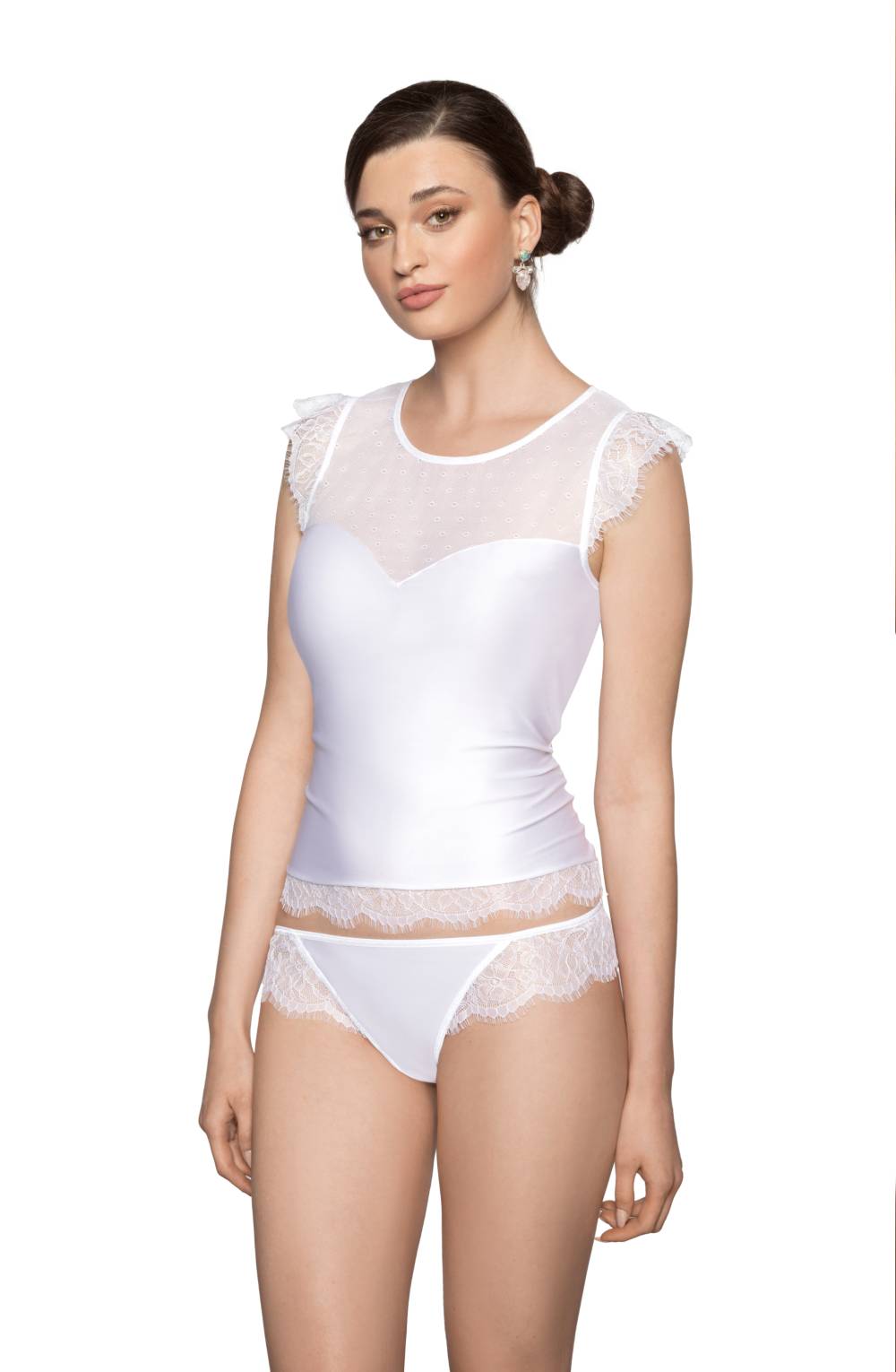 Linsori Ivory Eyelash Lace Shirt Piece - front view