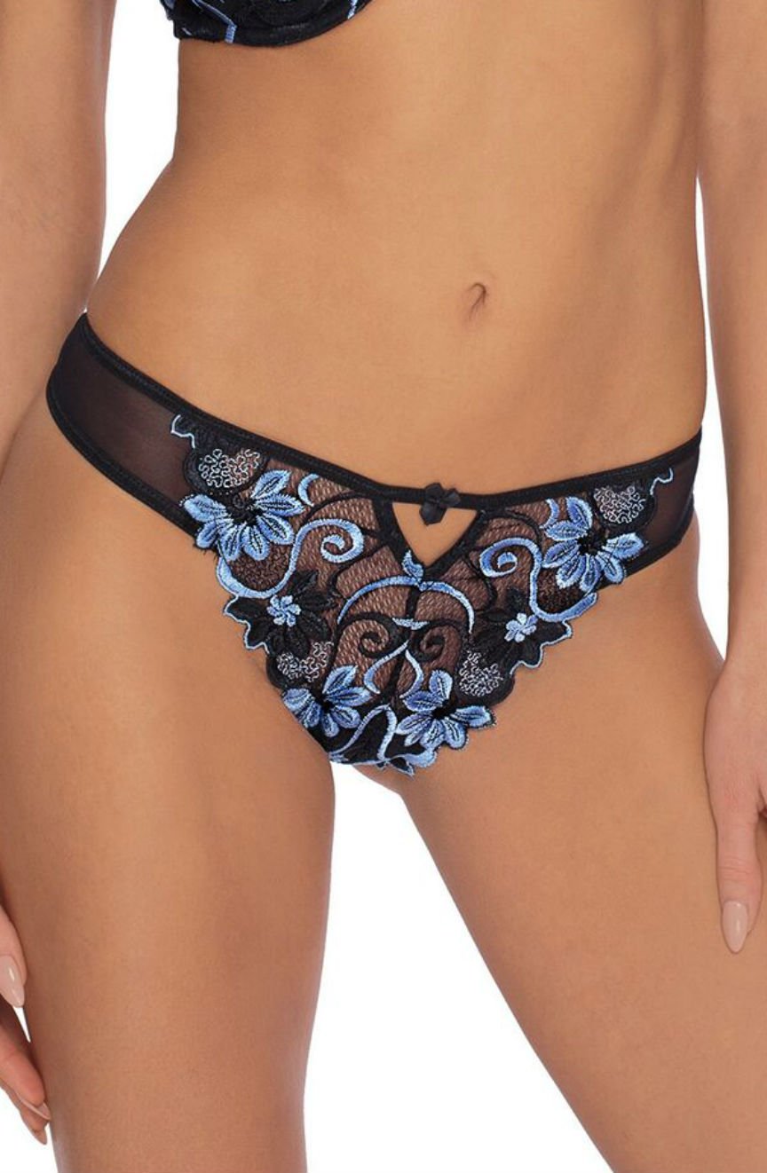Linsori Florence Midnight Embroidered Thong - front view