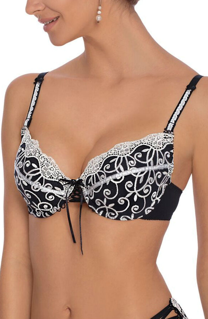 Linsori Noir Ginewra Embroidered Lace Push-Up Bra - back view