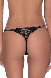 Linsori Midnight Rose Embroidered Thong - detail view