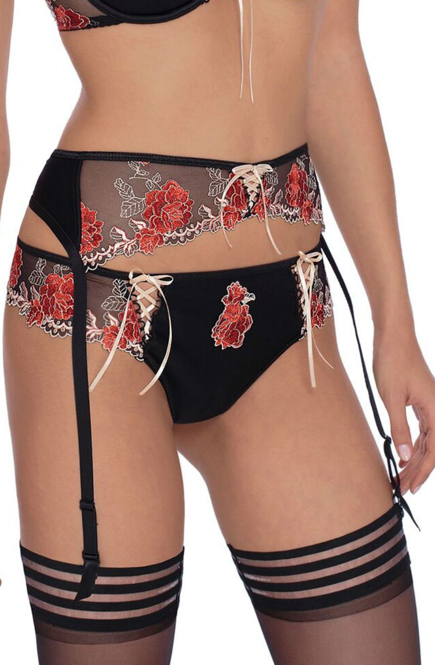 Linsori Natali Floral Embroidered Suspender Belt - lifestyle view